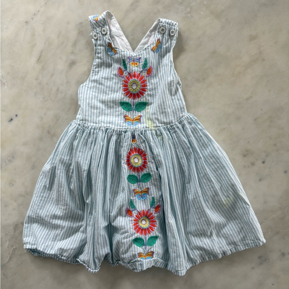 Mini Boden cross strap lined embroidered dress (stained)